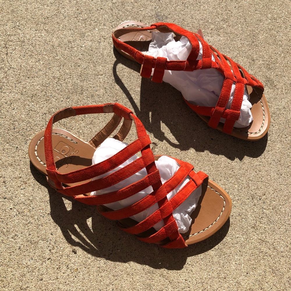 Joe's Jeans Red-Orange Strappy Suede Sandals - Size 5.5 - Picture 2 of 7